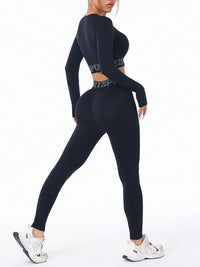 Thumbnail for Letter Print Round Neck Long Sleeve Top and Leggings Active set - 2 PCS. - T - 1 COLOR -