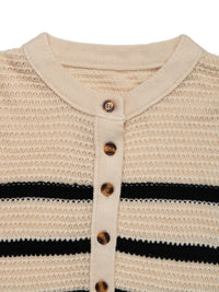 Thumbnail for Perfee Striped Half Button Long Sleeve Sweater - T - 1 COLOR -