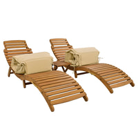 Thumbnail for Outdoor Patio Wood Portable Extended Chaise Lounge Set With Foldable Tea Table for Balcony, Poolside, Garden, Brown