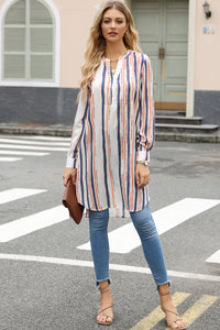 Thumbnail for Striped High-Low Longline Shirt - T - 1 COLOR -