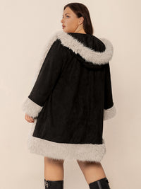 Thumbnail for Plus Size Fuzzy Trim Open Front Long Sleeve Hooded Coat - 1XL THRU 4XL ONLY - T - 1 COLOR