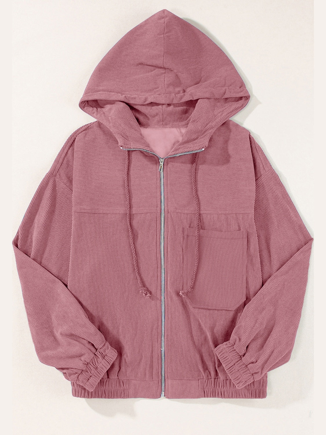 Drawstring Zip Up Long Sleeve Hooded Jacket - T - 4 COLORS -