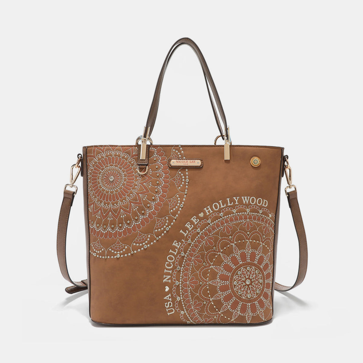 Nicole Lee USA Metallic Stitching Embroidery Inlaid Rhinestone Tote Bag - T - 4 COLORS -