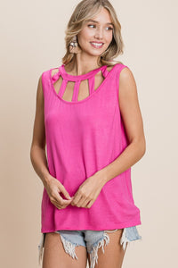 Thumbnail for BiBi Cutout Round Neck Sleeveless Top - T - 1 COLOR -