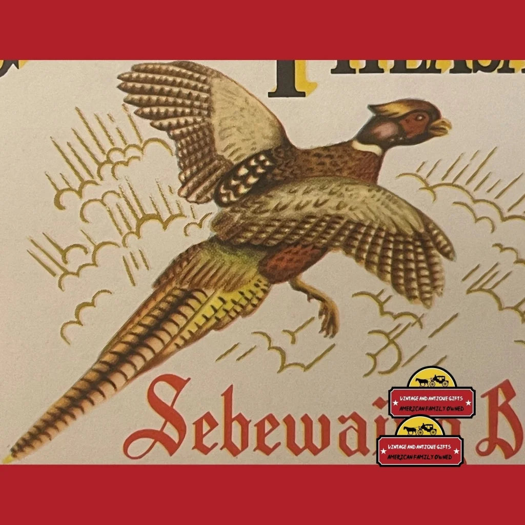 Vintage Golden Pheasant Beer Label, Sebewaing, Mi 1960s, Birds