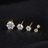 Thumbnail for Brisbane - 14K SOLID GOLD 6 PRONG EARRINGS; 3mm,4mm,5mm,6mm - [9-15 DAY DELIVERY] - 3 TYPES/SIZES - SINGLE OR PAIR -