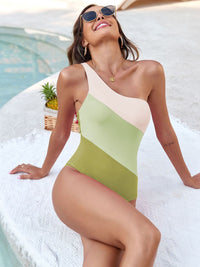 Thumbnail for Color Block One Shoulder One-Piece Swimwear - T - 4 COLORS -