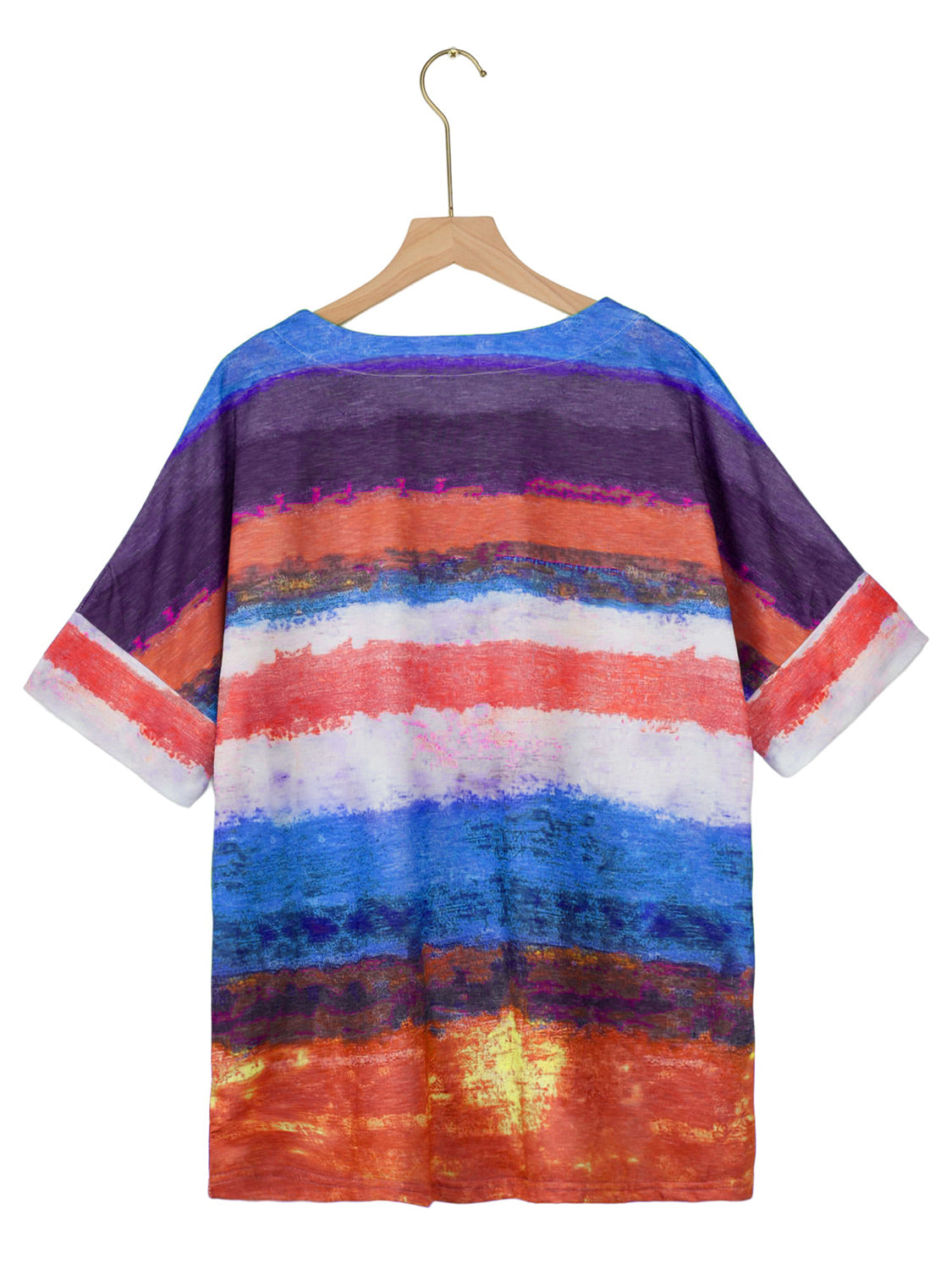 Full Size Color Block Round Neck Half Sleeve T-Shirt - SIZES S THRU 3XL - T - 7 COLORS -