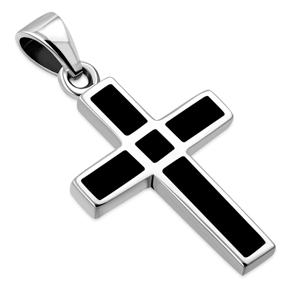 Creidne - Black Onyx Cross Sterling Silver Pendant -