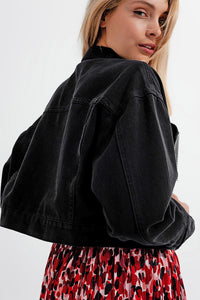 Thumbnail for Q2 - Black Denim Jacket With Strass Fringing - 1 COLOR -