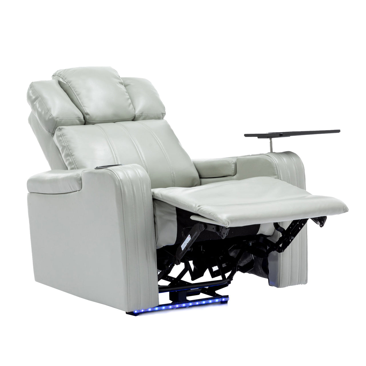 PU Leather Power Recliner Individual Seat Home Theater Recliner With Cooling Cup Holder, Bluetooth Speaker, LED Lights,