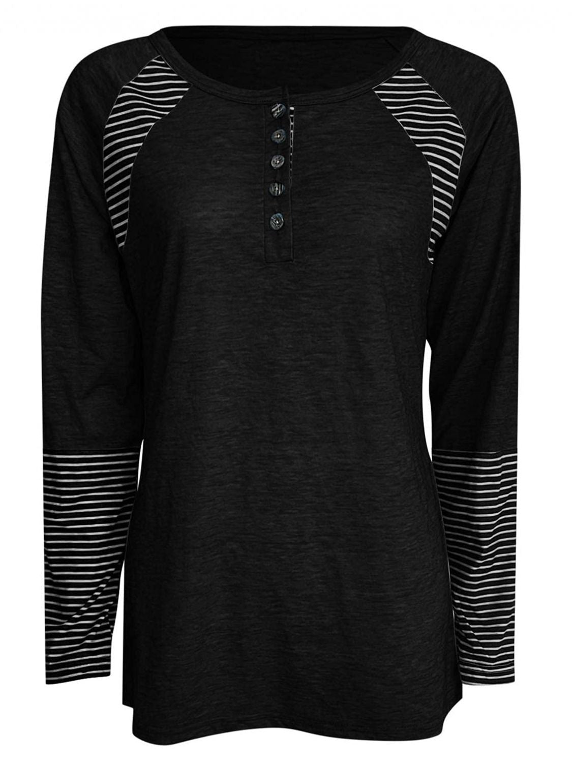 Full Size Striped Quarter Button Long Sleeve T-Shirt - T - 6 COLORS -