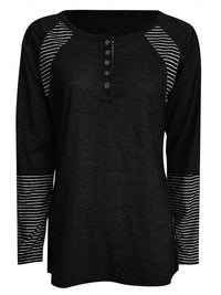 Thumbnail for Full Size Striped Quarter Button Long Sleeve T-Shirt - T - 6 COLORS -