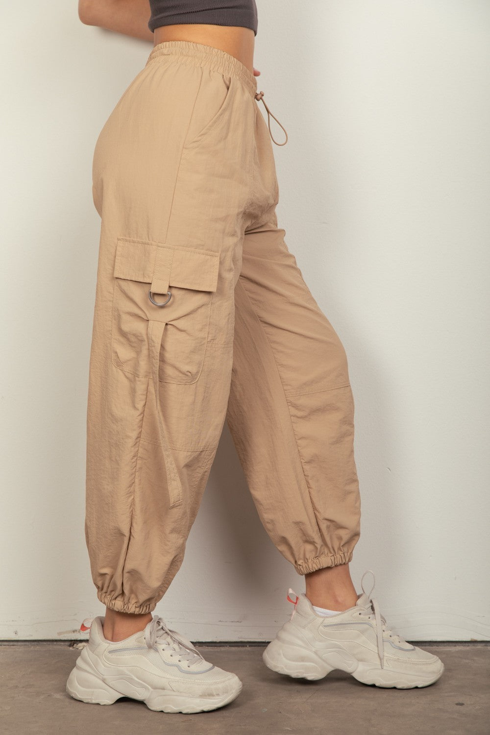 VERY J Elastic Waist Woven Cargo Pants - T - 1 COLOR -