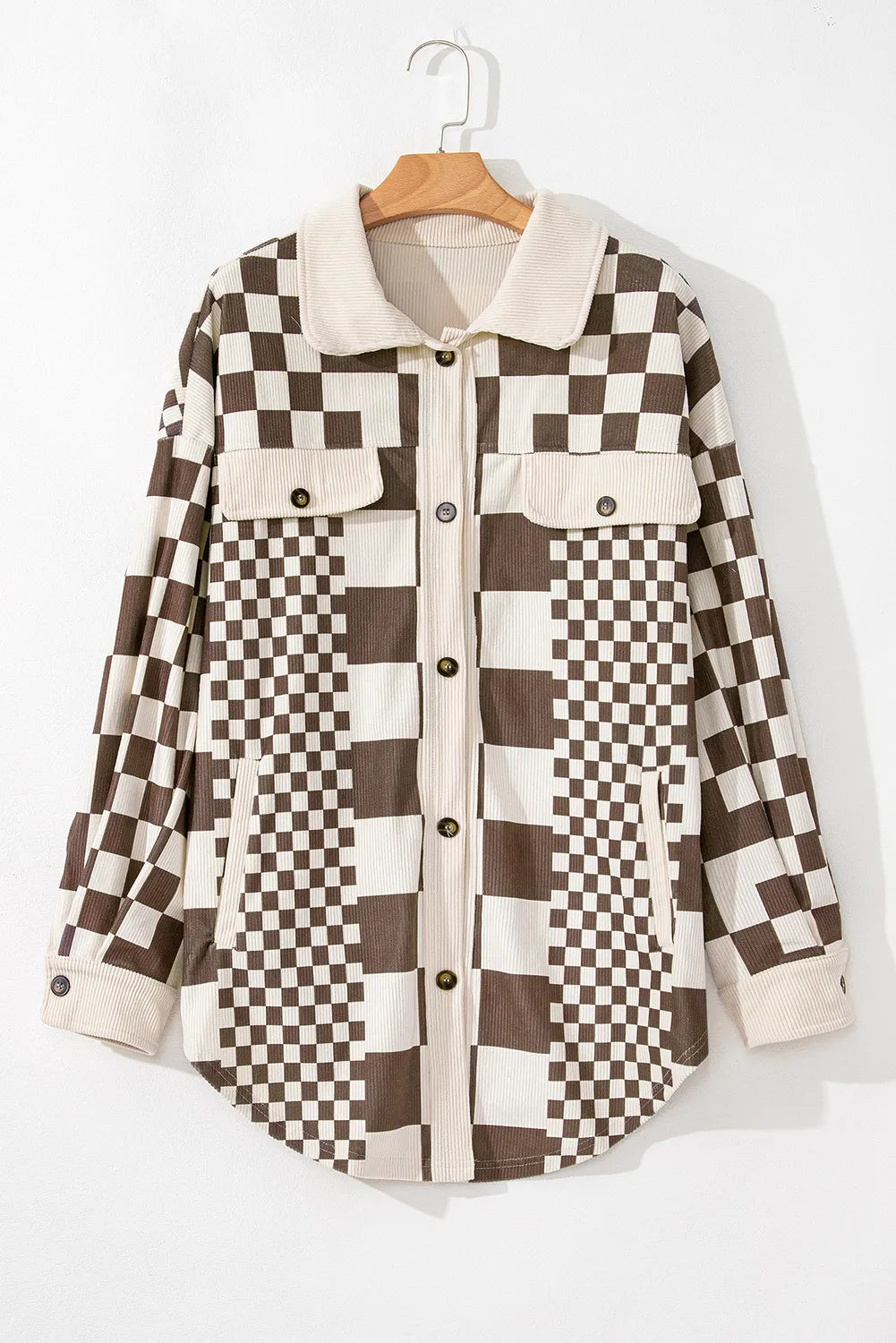 Plus Size Checkered Button Up Long Sleeve Jacket - XL THRU 4XL ONLY - T - 1 COLOR -