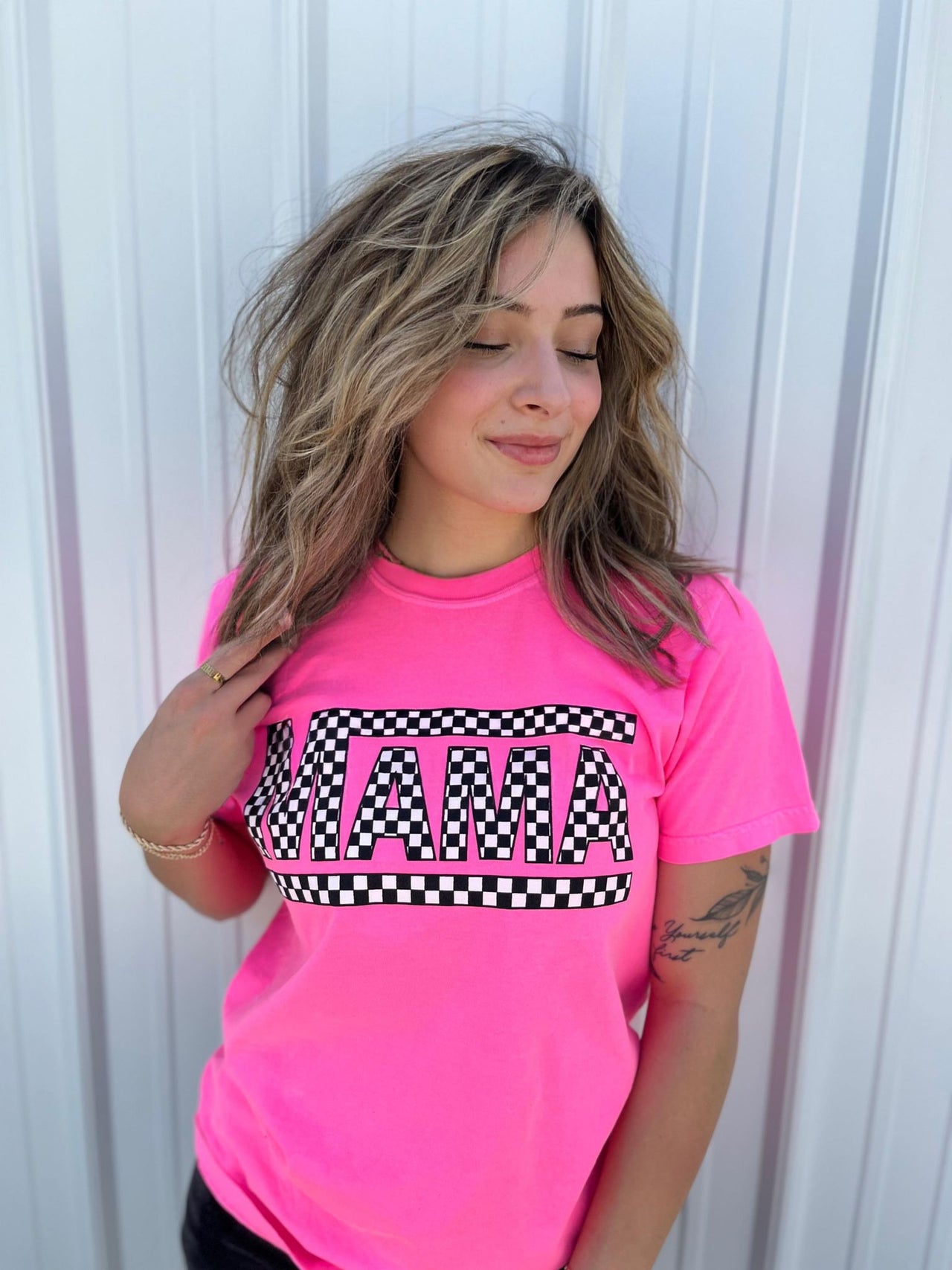 Checkered Mama Pink Tee - 1 COLOR -