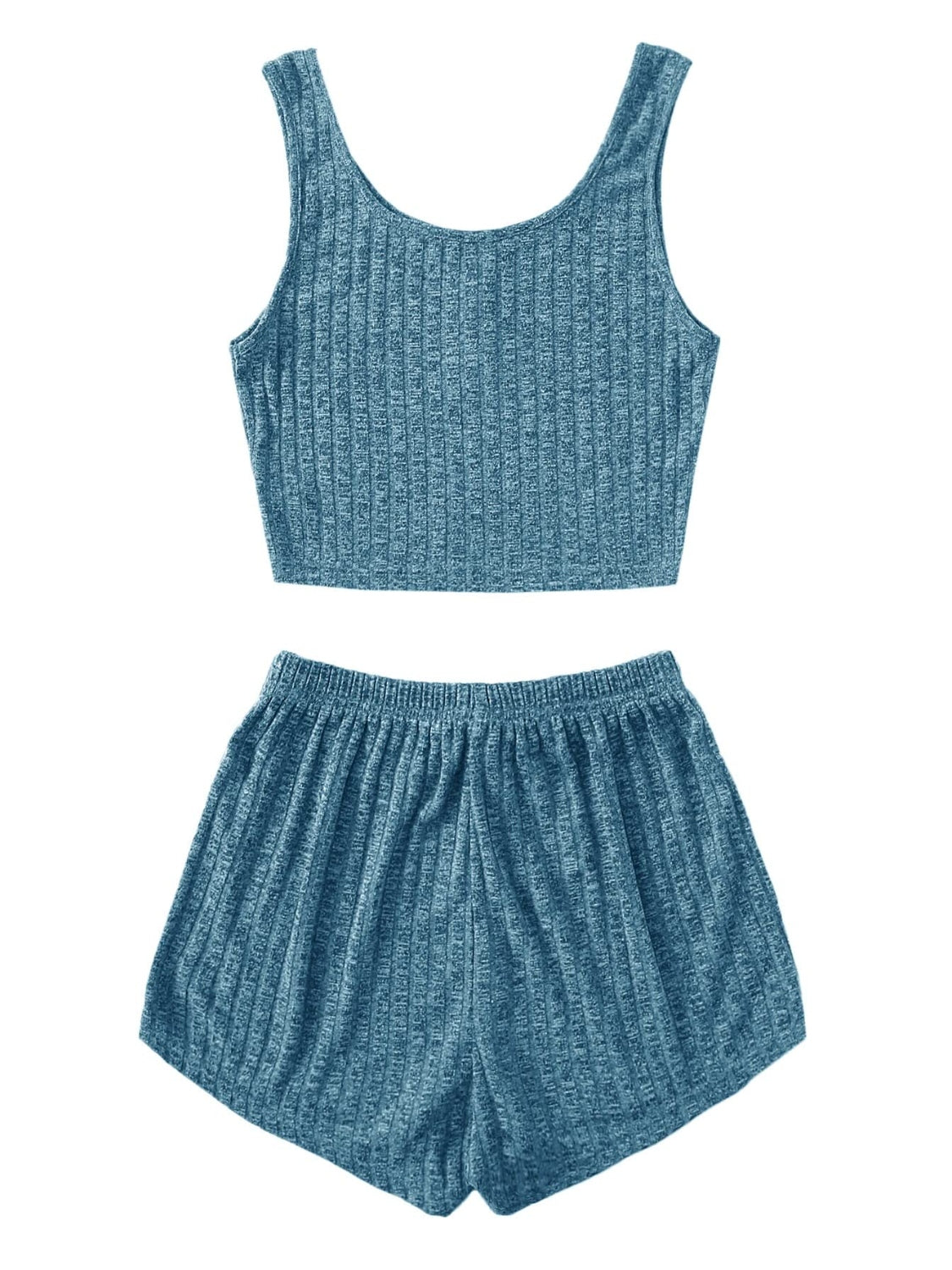 Scoop Neck Top and Shorts Lounge Set - 2 PCS. - T - 4 COLORS -