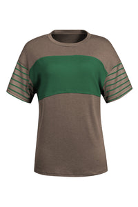 Thumbnail for Striped Round Neck Short Sleeve T-Shirt - T - 6 COLORS -