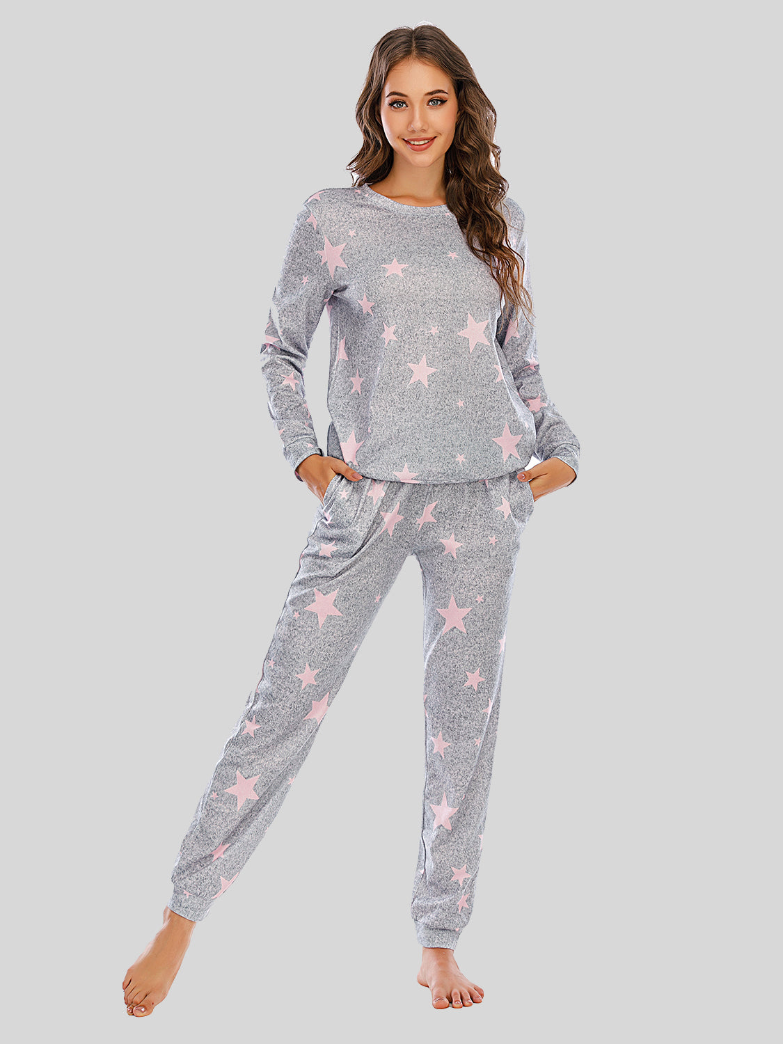 Star Top and Pants Lounge Set - 2 PCS. - T - 4 COLORS -