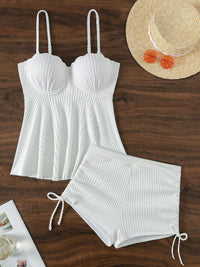 Thumbnail for Textured Drawstring Spaghetti Strap Two-Piece Swim Set - T - 8 COLORS -