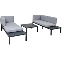 Thumbnail for Outdoor 3-Piece Aluminum Alloy Sectional Sofa Set With End Table and Coffee Table,Black Frame+Gray Cushion