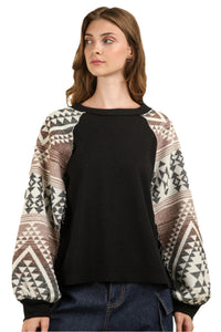 Thumbnail for VERY J Printed Long Sleeve Round Neck Knit Top - T - 1 COLOR -