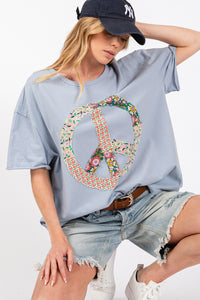 Thumbnail for SAGE + FIG Peace Sign Round Neck Half Sleeve T-Shirt - T - 1 COLOR -