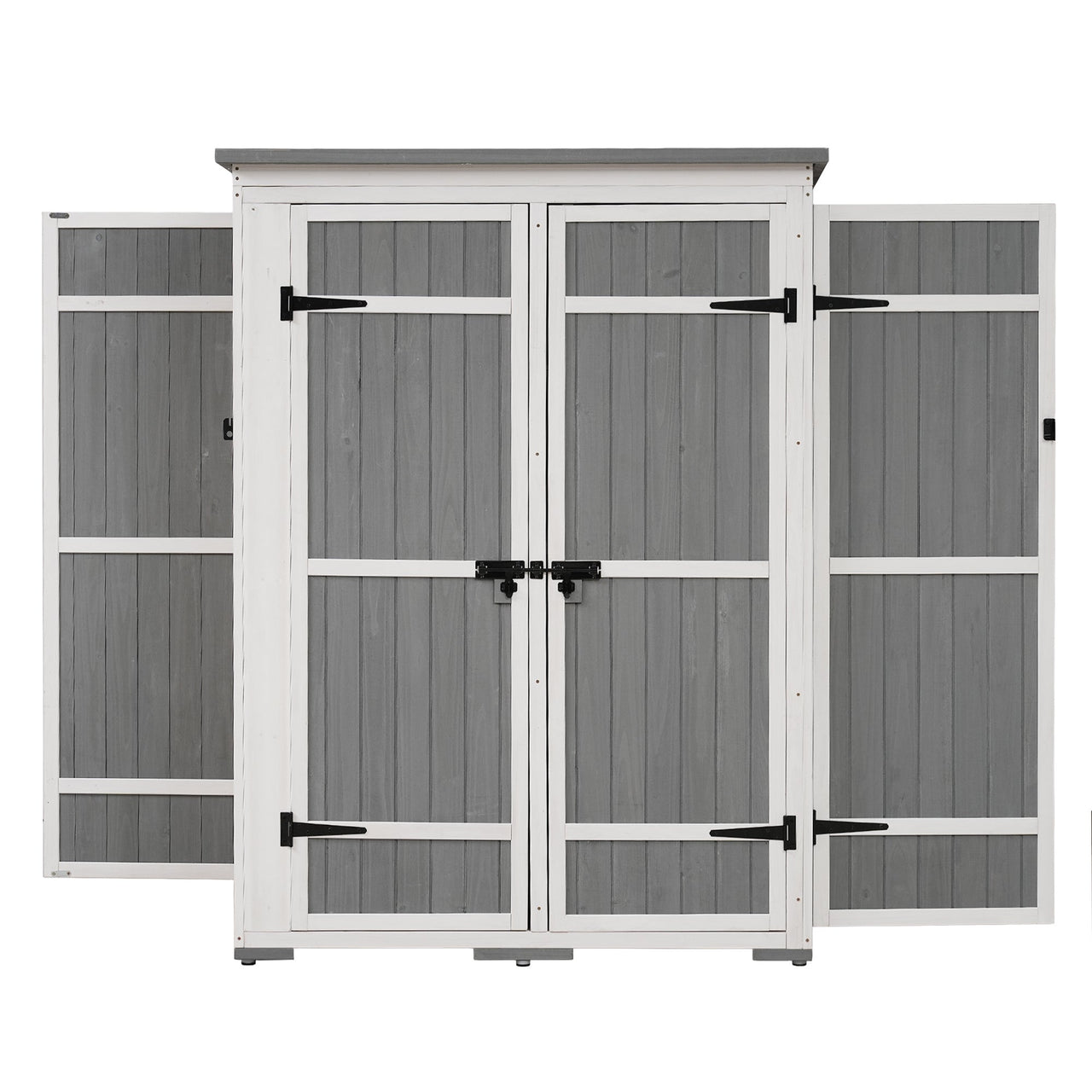 Outdoor 5.5ft Hx4.1ft L Wood Storage Shed, Garden Tool Cabinet With Waterproof Asphalt Roof, Four Lockable Doors, Multip