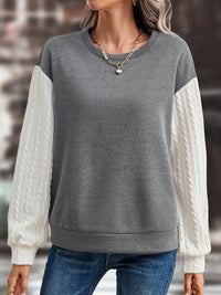 Thumbnail for Contrast Round Neck Long Sleeve Sweatshirt - T - 1 COLOR -