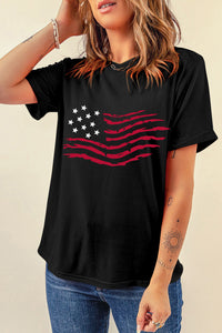 Thumbnail for US Flag Round Neck Short Sleeve T-Shirt - T - 1 COLOR -