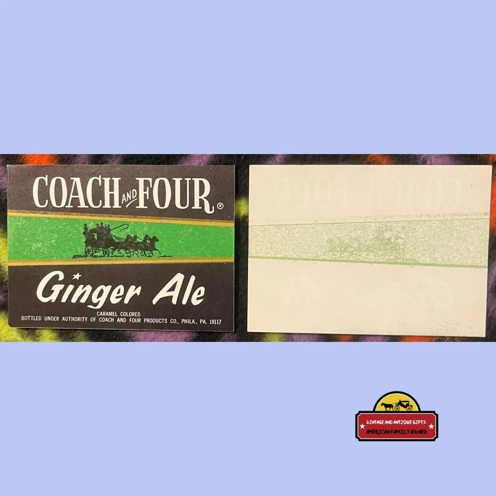 Antique Vintage 1960s Coach and Four Ginger Ale Soda Beverage Label, Philadelphia, Pa