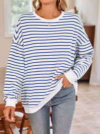 Thumbnail for Striped Round Neck Long Sleeve Sweatshirt - T - 6 COLORS -