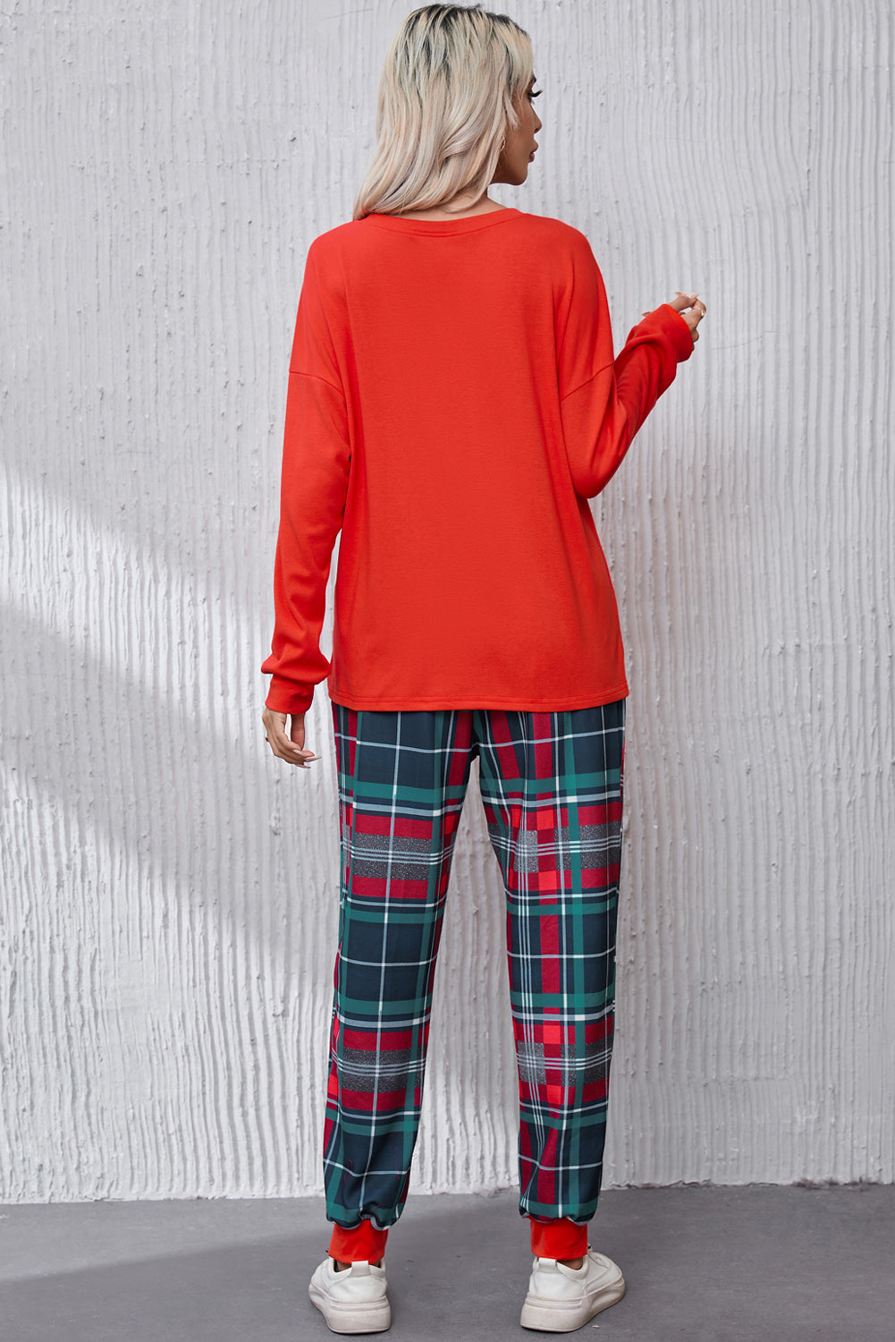 ALL IS BRIGHT Round Neck Top and Plaid Pants Lounge Set - T - 1 COLOR -