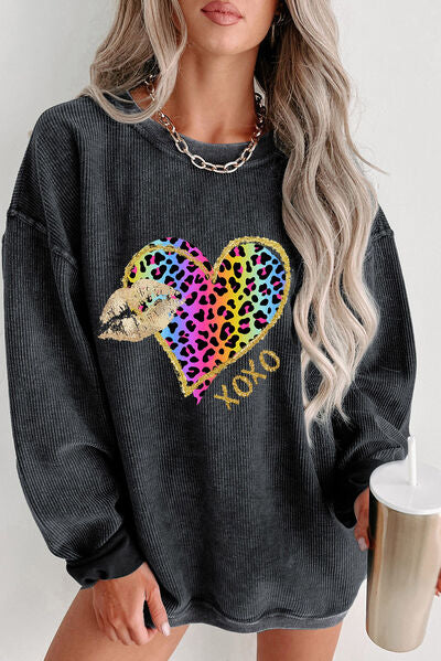 XOXO Leopard Round Neck Sweatshirt - T - 1 COLOR -