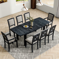 Thumbnail for Rustic Extendable 84inch Dining Table Set With 24inch Removable Leaf , 6 Upholstered Armless Dining Chairs and 2 Padded