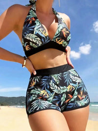 Thumbnail for Printed Halter Neck Two-Piece Swim Set - T - 2 PATTERN COLORS/BLACK -