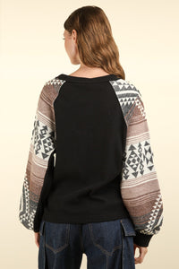 Thumbnail for VERY J Printed Long Sleeve Round Neck Knit Top - T - 1 COLOR -