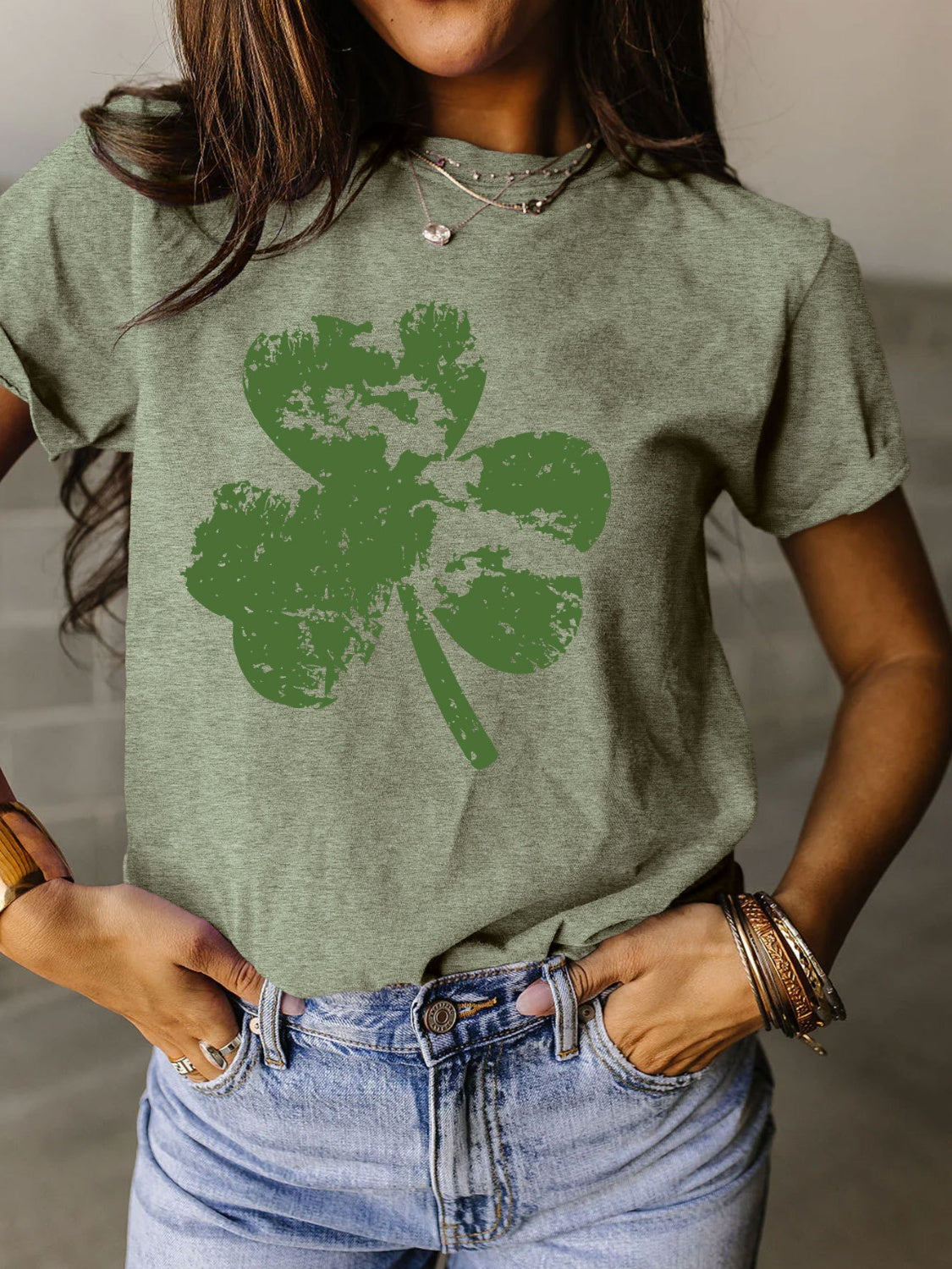 Full Size Lucky Clover Round Neck Short Sleeve T-Shirt - T - 11 COLORS -