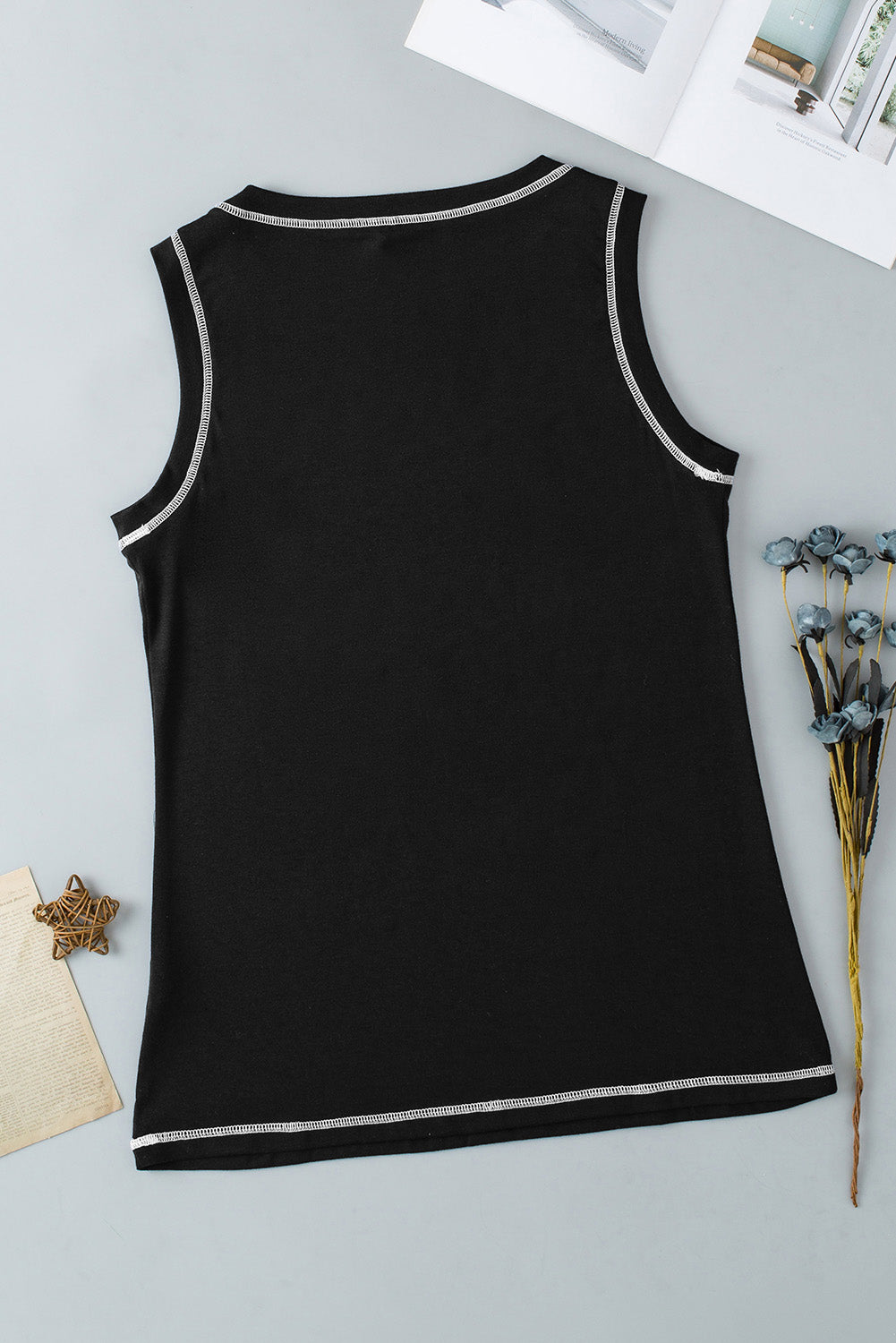 Rhinestone Smile Face Round Neck Tank - T - 1 COLOR -