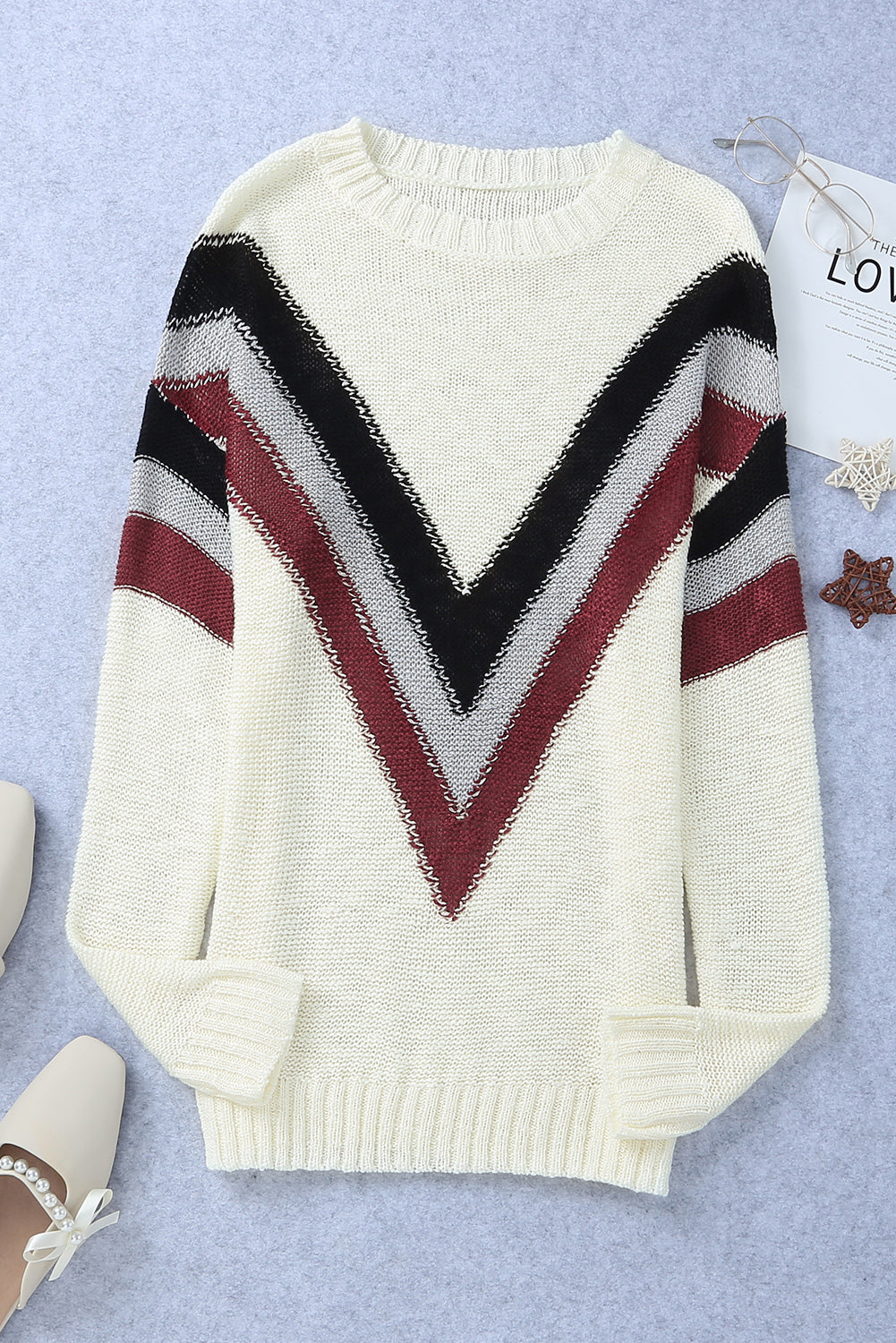 Contrast Dropped Shoulder Long Sleeve Sweater - T - 1 COLOR -