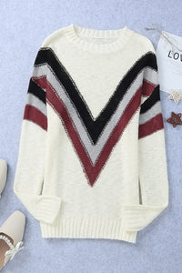 Thumbnail for Contrast Dropped Shoulder Long Sleeve Sweater - T - 1 COLOR -