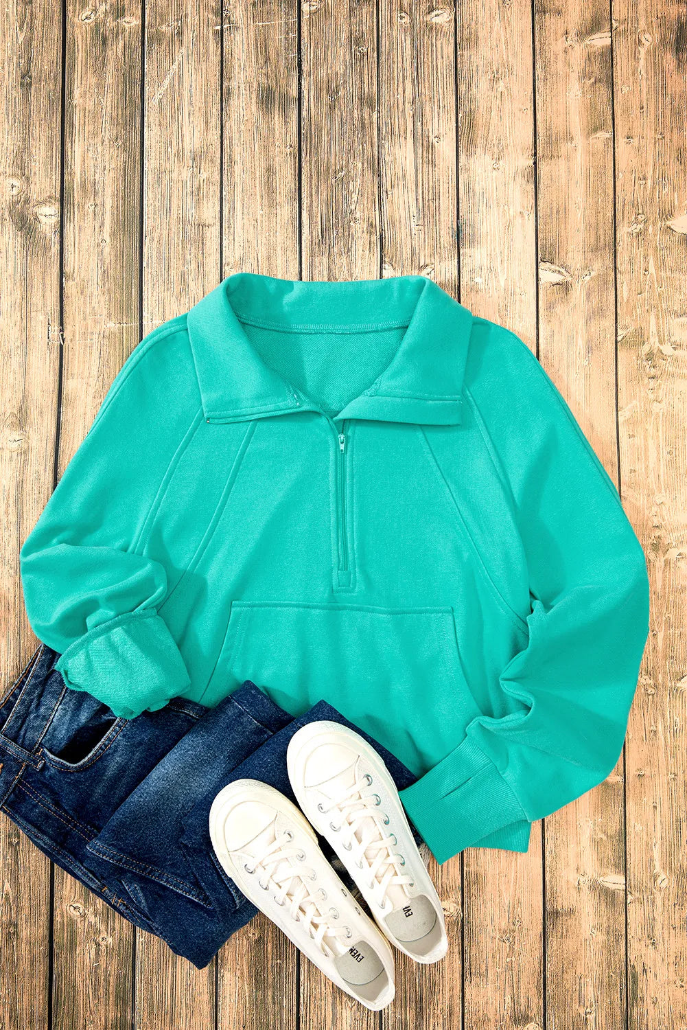 Half Zip Long Sleeve Sweatshirt - T - 1 COLOR -