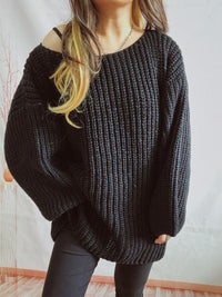 Thumbnail for Boat Neck Long Sleeve Sweater with Belt - 2 PCS. - 1 LARGE OVERSIZE - T - 5 COLORS -