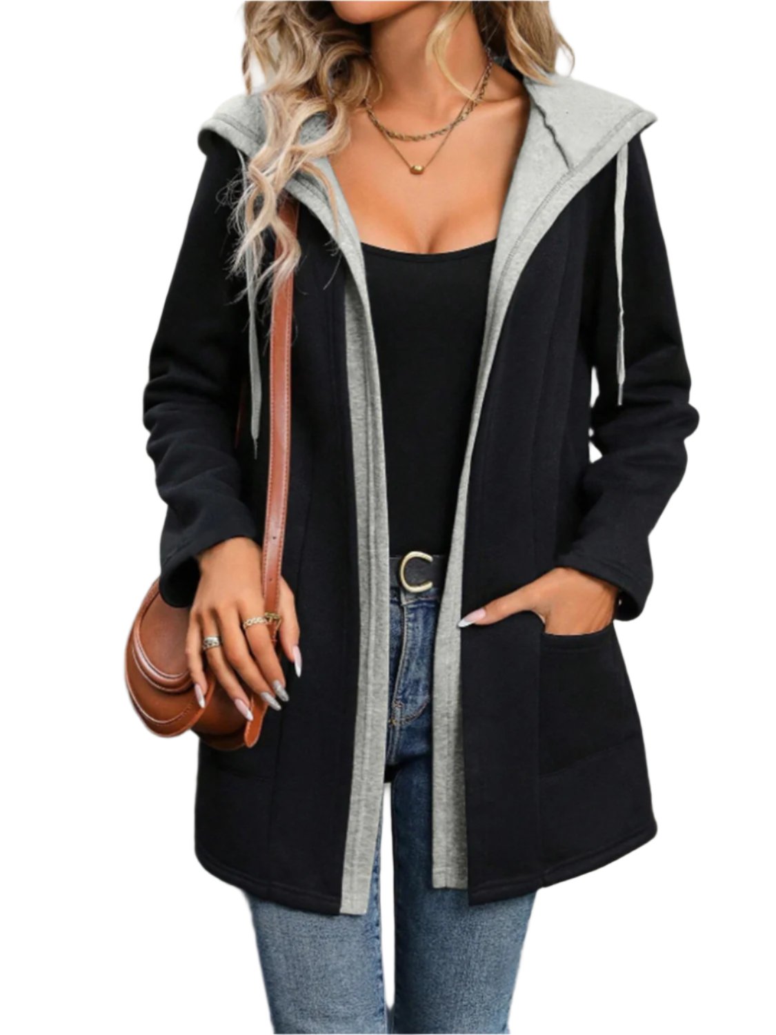 Drawstring Long Sleeve Hooded Jacket - T - 1 COLOR -