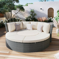 Thumbnail for Patio 5-Piece Round Rattan Sectional Sofa Set All-Weather PE Wicker Sunbed Daybed With Round Liftable Table and Washable