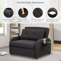 Thumbnail for Pull Out Sofa Sleeper 3 in 1 With 2 Wing Table and Usb Charge for Nap Line Fabric for Living Room Recreation Room Black