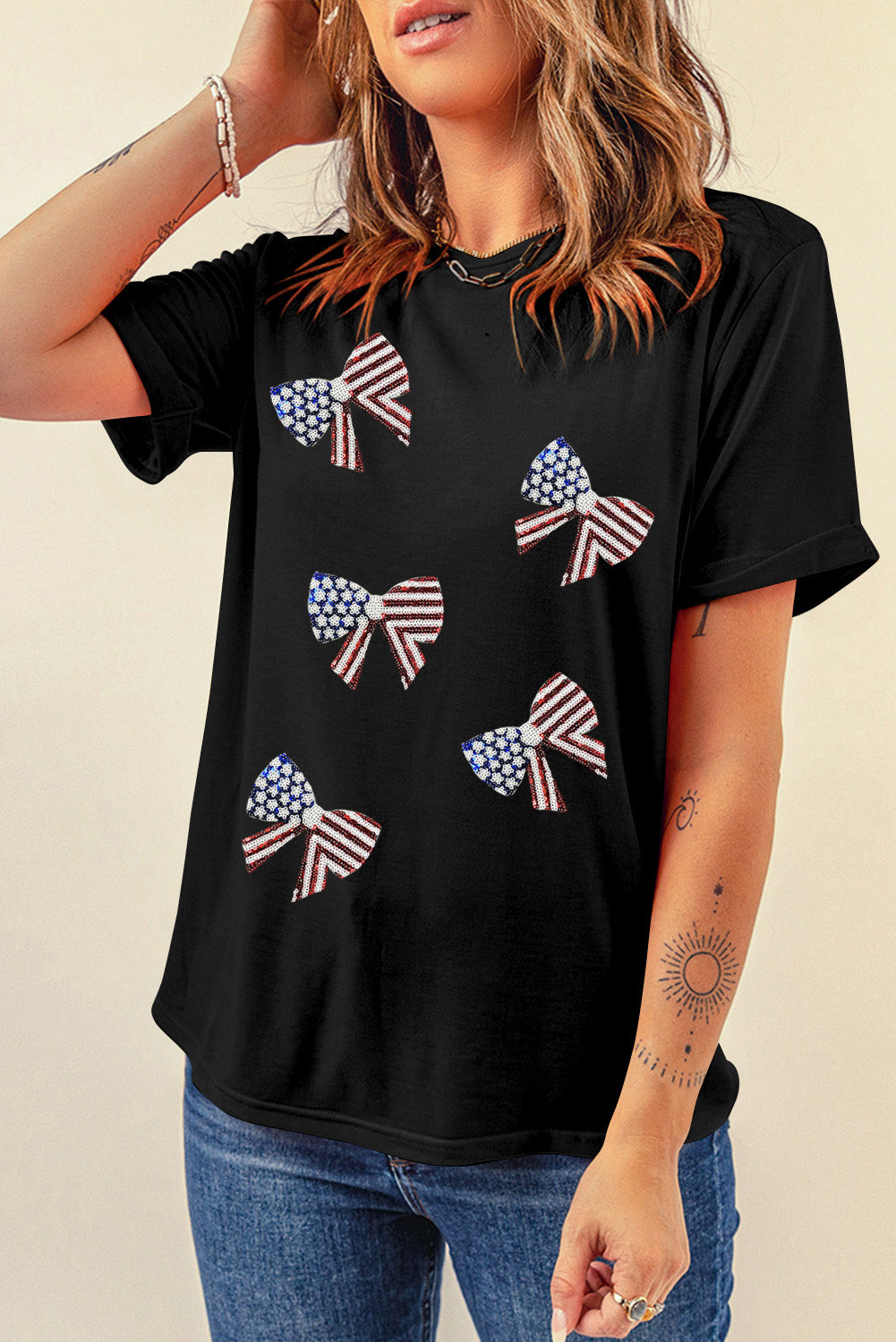 US Flag Round Neck Short Sleeve T-Shirt - T - 1 COLOR -