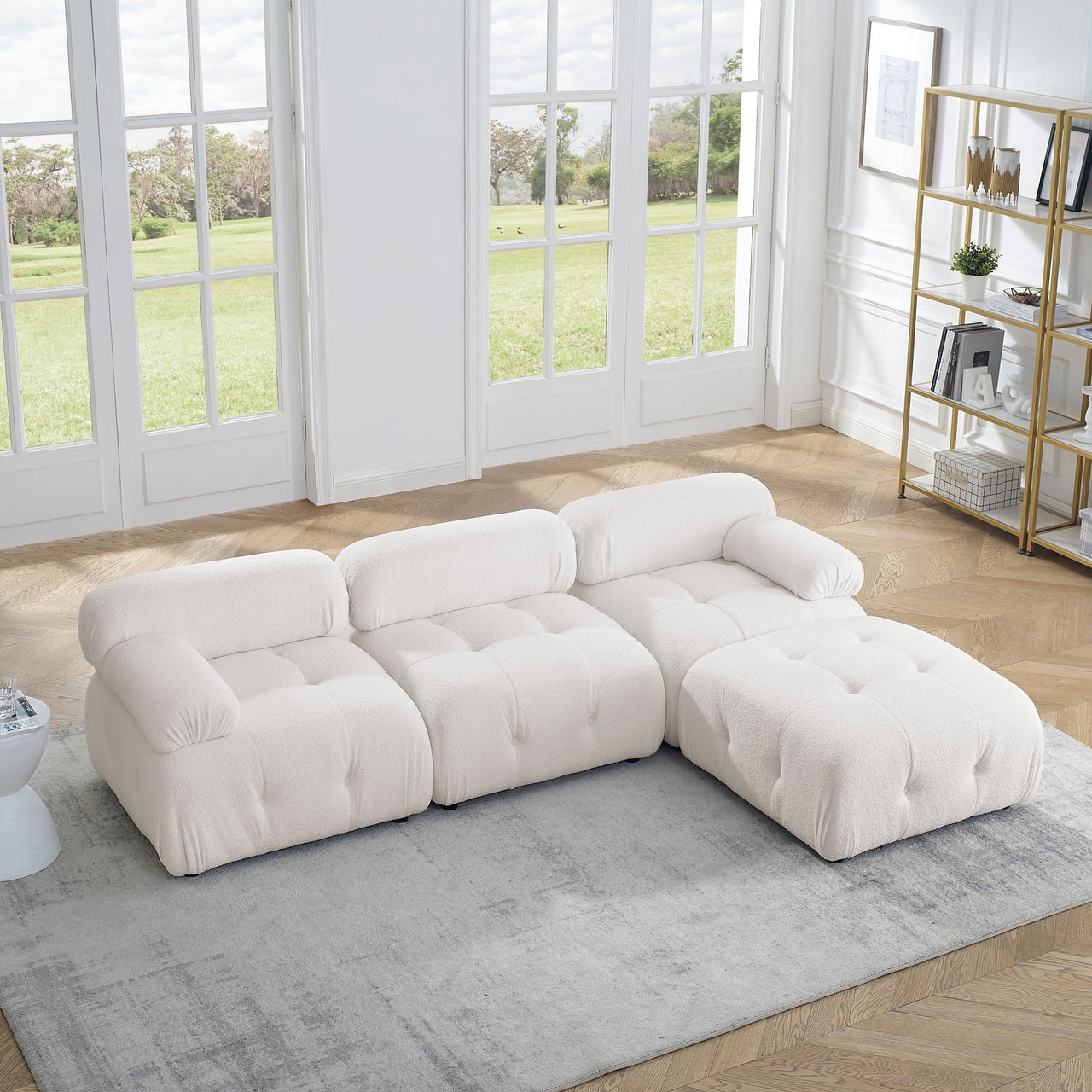 Modular Sectional Sofa, Button Tufted Designed and DIY Combination,L Shaped Couch With Reversible Ottoman, Ivory Teddy F