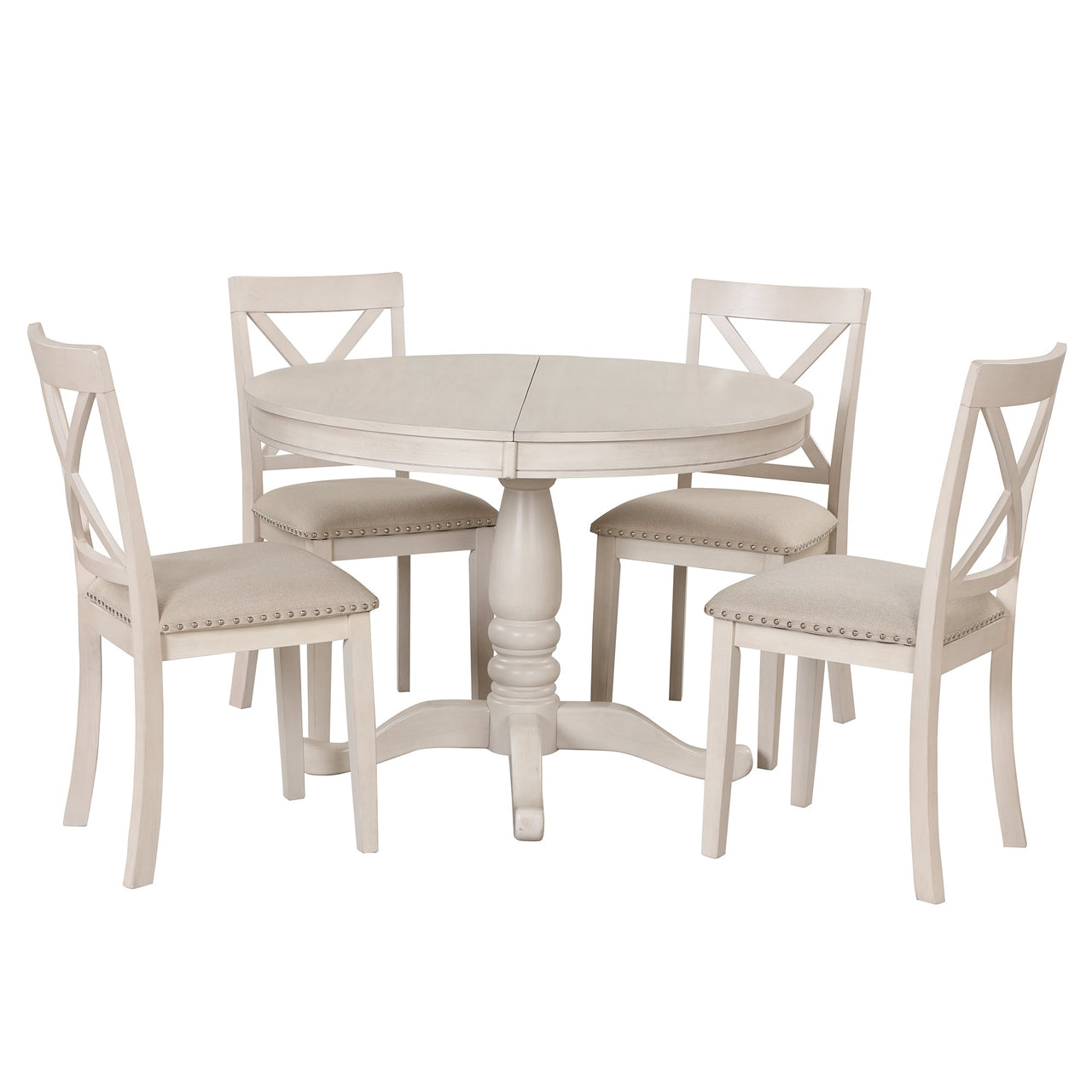 Modern Dining Table Set for 4,Round Table and 4 Kitchen Room Chairs,5 Piece Kitchen Table Set for Dining Room,Dinette,Br