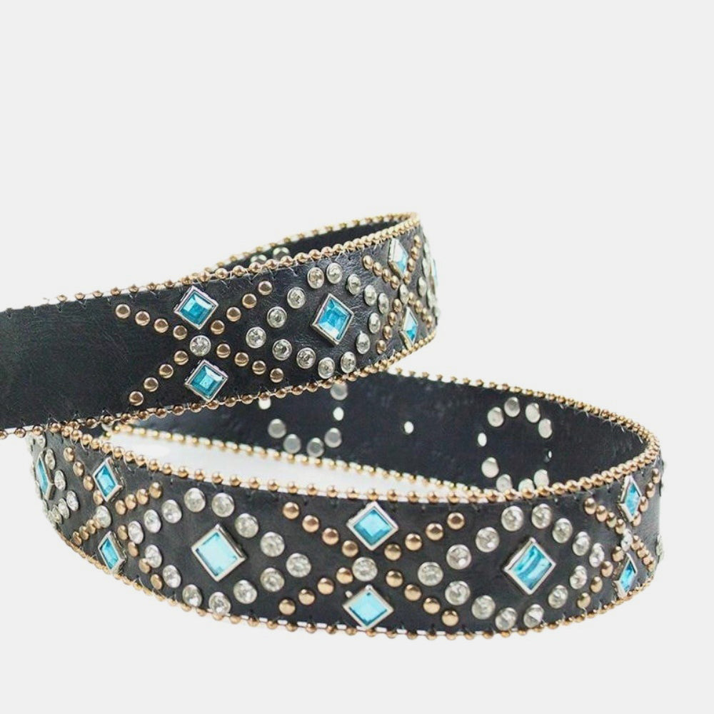 Rhinestone PU Leather Belt - T - 1 COLOR -